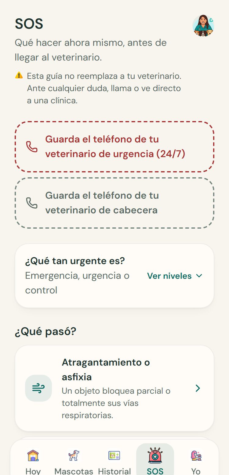 Guía SOS con los teléfonos del veterinario y las situaciones de emergencia
